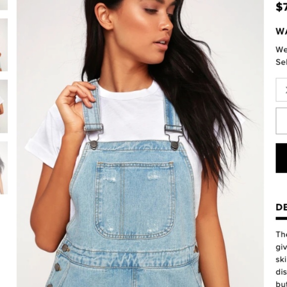 COPY - Light Wash Distressed Denim Skirt Overalls - Picture 4 of 4
